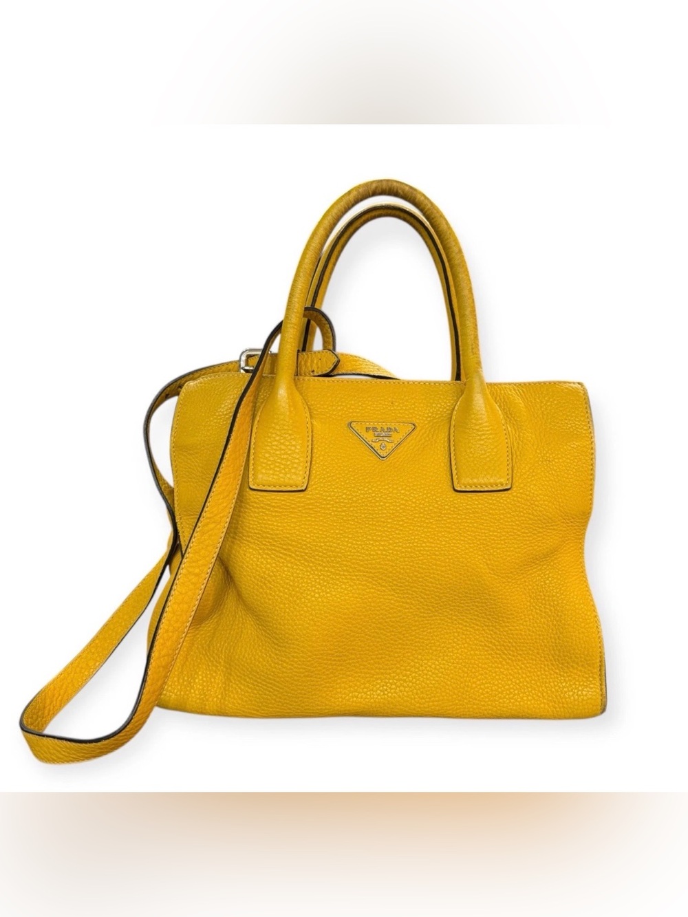 Prada Yellow Pebbled Leather Satchel with Top Handles - Picture 1 of 10